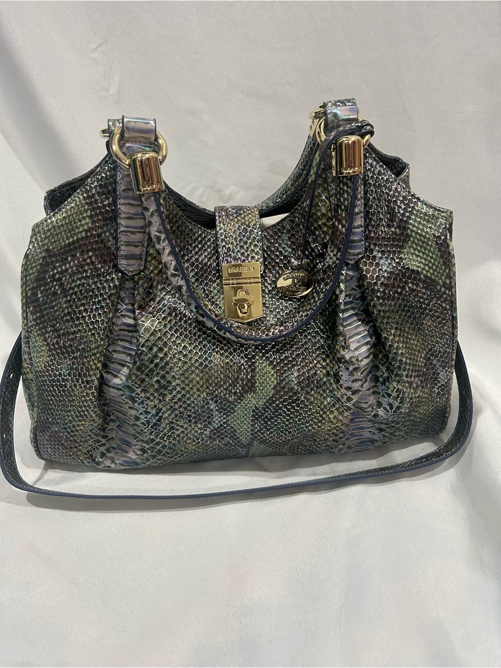 Brahmin Celia Moonstone Seville snake print large satchel NWOT